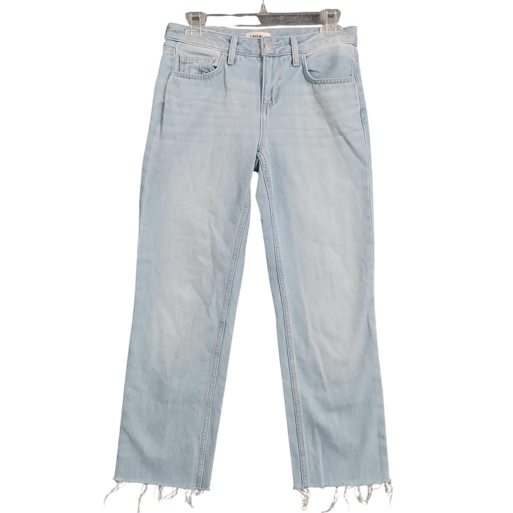 L'Agence Jeans Womens 28x25 Straight Leg Frayed‎ Hem Denim Pants Blue Light Wash
